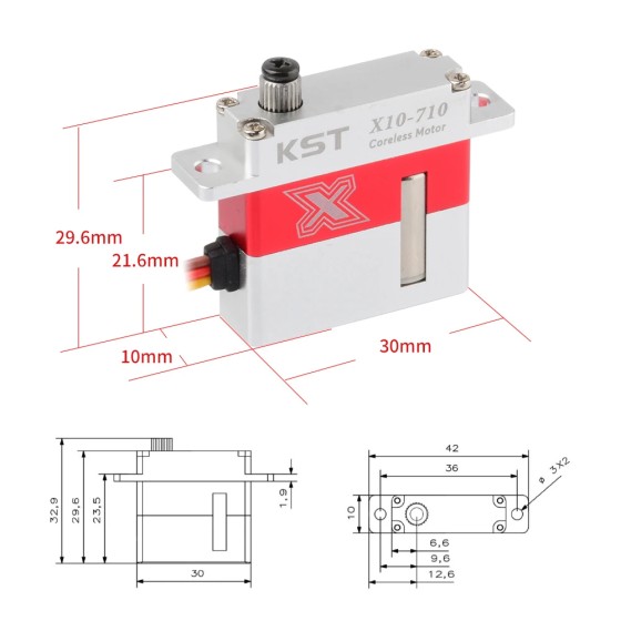 Hot Sales KST X10-710 V8.0 7.5Kgf.cm 0.10sec RC Model HV Mini Digital Metal Gear Coreless Motor for RC Glider Wing